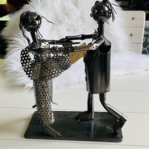 Wine Bottle Holder Tango Dancers 12" Tall Character Caddy Recycled Metal